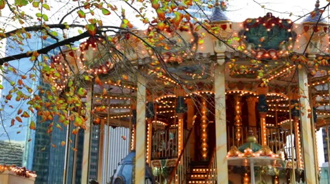 Festive carrousel with sparkling lights Stock Footage 60244348