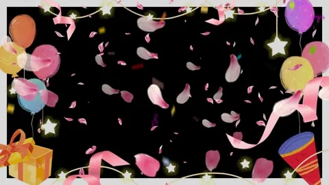 Festive celebration background with floating balloons with delicate falling Stock Footage 338389092