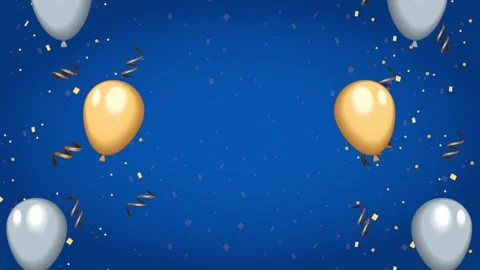 Festive celebration background with gold and silver balloons rising on blue.. Stock Footage 333721726