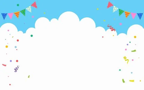 Festive celebration background with white clouds, colorful bunting garland .. Stock Illustration