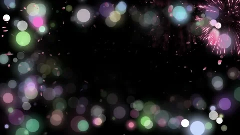Festive celebration fireworks display with floating petals and colorful bokeh Stock Footage 345333135