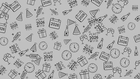 Festive celebration theme with clocks gift boxes party hats and confetti Stock Footage 319318774
