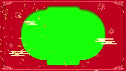 Festive chinese lantern frames with green screen center and falling gold 動画素材 338993318