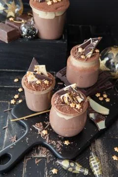 Festive chocolate mousse Stock Photos
