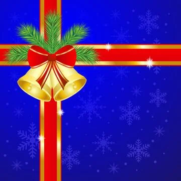 Festive christmas background with the branches of silver fir and campanellis Stock Illustration