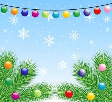 Festive christmas background with the branches of silver fir Stock Illustration