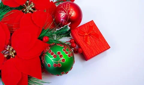 Festive Christmas background featuring red poinsettia flowers Stock Photos