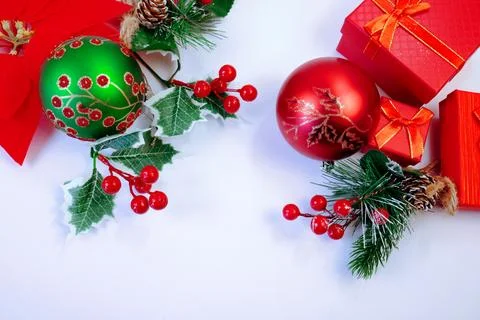 Festive Christmas background featuring red poinsettia flowers Stock Photos