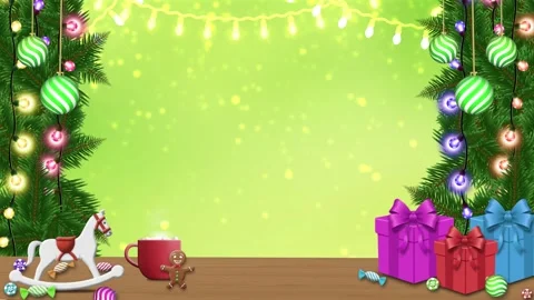 Festive Christmas background with glowing lights gifts and warm drink Stock Footage 321198801