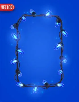 Festive Christmas Blue string lights brightly glowing. Realistic 3d New Year  Illustrazione stock
