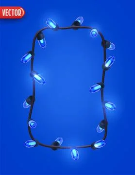 Festive Christmas Blue string lights brightly glowing. Realistic 3d New Year  Stock Illustration