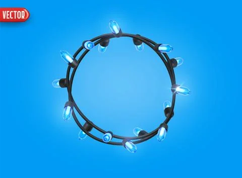 Festive Christmas Blue string lights brightly glowing. Realistic 3d New Year  Stock Illustration