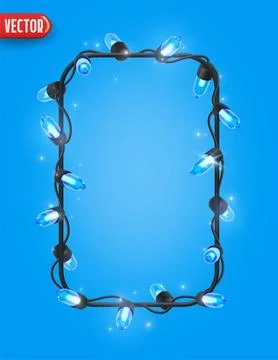 Festive Christmas Blue string lights brightly glowing. Realistic 3d New Year  Illustrazione stock