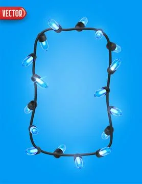 Festive Christmas Blue string lights brightly glowing. Realistic 3d New Year  Illustrazione stock