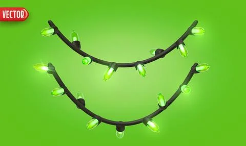 Festive Christmas Blue string lights brightly glowing. Realistic 3d New Yea.. イラスト素材