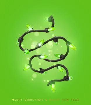 Festive Christmas Blue string lights brightly glowing. Realistic 3d New Year  Stock Illustration