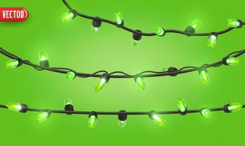 Festive Christmas Blue string lights brightly glowing. Realistic 3d New Year  Stock Illustration