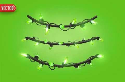 Festive Christmas Blue string lights brightly glowing. Realistic 3d New Yea.. イラスト素材