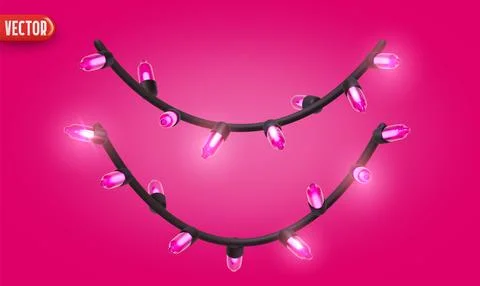 Festive Christmas Blue string lights brightly glowing. Realistic 3d New Year  イラスト素材