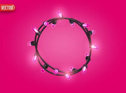 Festive Christmas Blue string lights brightly glowing. Realistic 3d New Yea.. Stock Illustration