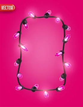 Festive Christmas Blue string lights brightly glowing. Realistic 3d New Yea.. Stock Illustration