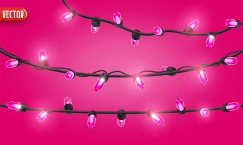 Festive Christmas Blue string lights brightly glowing. Realistic 3d New Year  Stock Illustration
