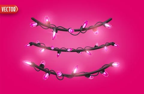 Festive Christmas Blue string lights brightly glowing. Realistic 3d New Year  Stock Illustration