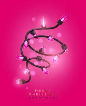 Festive Christmas Blue string lights brightly glowing. Realistic 3d New Year  Illustrazione stock