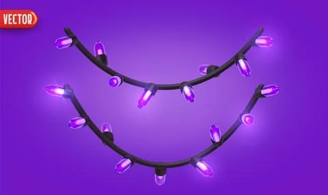 Festive Christmas Blue string lights brightly glowing. Realistic 3d New Year  Stock Illustration