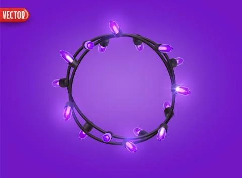 Festive Christmas Blue string lights brightly glowing. Realistic 3d New Yea.. Stock Illustration