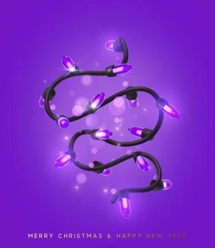 Festive Christmas Blue string lights brightly glowing. Realistic 3d New Year  Stock Illustration