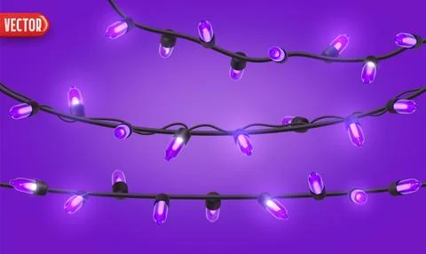 Festive Christmas Blue string lights brightly glowing. Realistic 3d New Year  Stock Illustration