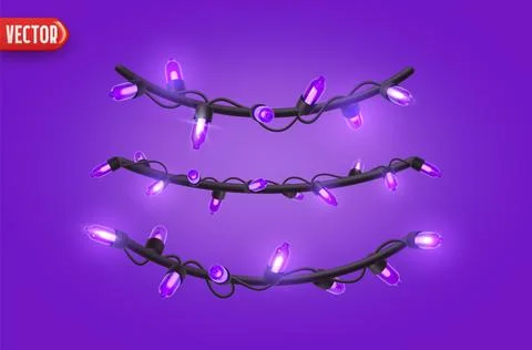 Festive Christmas Blue string lights brightly glowing. Realistic 3d New Year  Stock Illustration