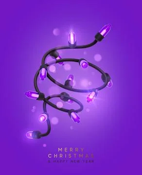 Festive Christmas Blue string lights brightly glowing. Realistic 3d New Year  Stock Illustration