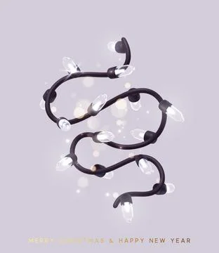 Festive Christmas Blue string lights brightly glowing. Realistic 3d New Year  Stock Illustration