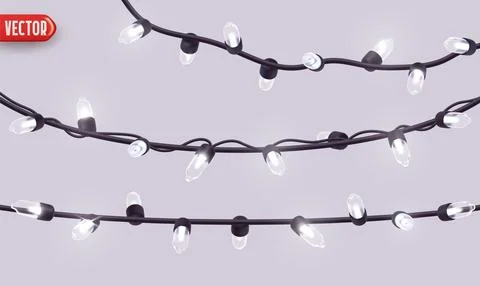 Festive Christmas Blue string lights brightly glowing. Realistic 3d New Year  Stock Illustration
