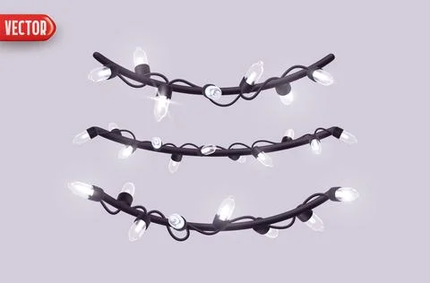 Festive Christmas Blue string lights brightly glowing. Realistic 3d New Yea.. Stock Illustration