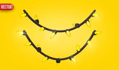 Festive Christmas Blue string lights brightly glowing. Realistic 3d New Year  Illustrazione stock