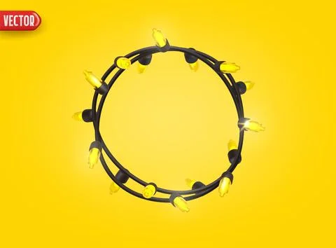 Festive Christmas Blue string lights brightly glowing. Realistic 3d New Yea.. Stock Illustration