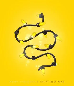 Festive Christmas Blue string lights brightly glowing. Realistic 3d New Yea.. Illustrazione stock