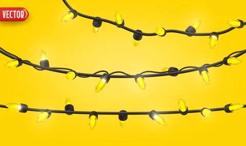 Festive Christmas Blue string lights brightly glowing. Realistic 3d New Yea.. Stock Illustration