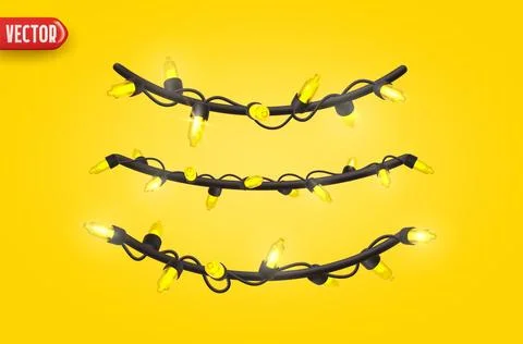 Festive Christmas Blue string lights brightly glowing. Realistic 3d New Yea.. イラスト素材