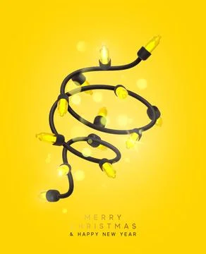 Festive Christmas Blue string lights brightly glowing. Realistic 3d New Year  Stock Illustration