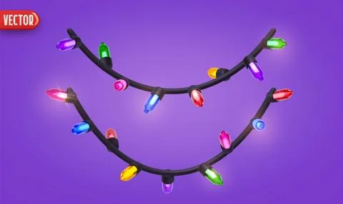 Festive Christmas Blue string lights brightly glowing. Realistic 3d New Yea.. Stock Illustration