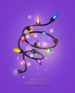 Festive Christmas Blue string lights brightly glowing. Realistic 3d New Yea.. Stock Illustration