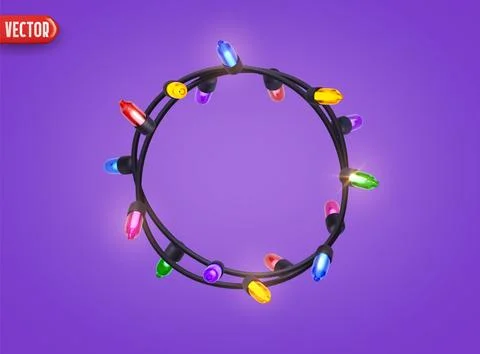 Festive Christmas Blue string lights brightly glowing. Realistic 3d New Year  Stock Illustration
