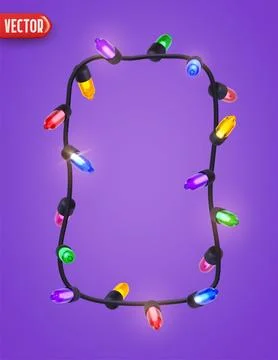 Festive Christmas Blue string lights brightly glowing. Realistic 3d New Year  Stock Illustration