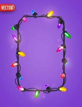 Festive Christmas Blue string lights brightly glowing. Realistic 3d New Year  Stock Illustration