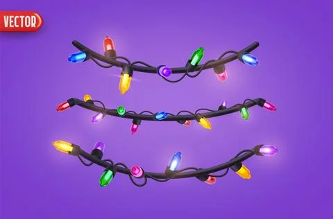 Festive Christmas Blue string lights brightly glowing. Realistic 3d New Yea.. Illustrazione stock