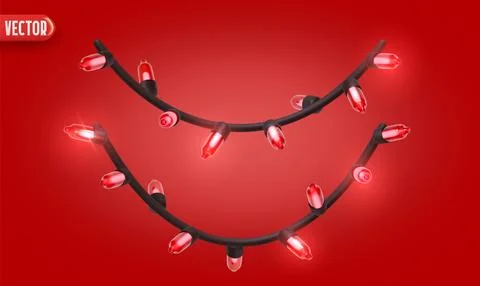 Festive Christmas Blue string lights brightly glowing. Realistic 3d New Year  스톡 일러스트